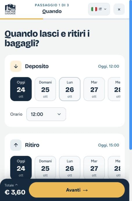 Store Your Luggage La Spezia — mobile booking date selection