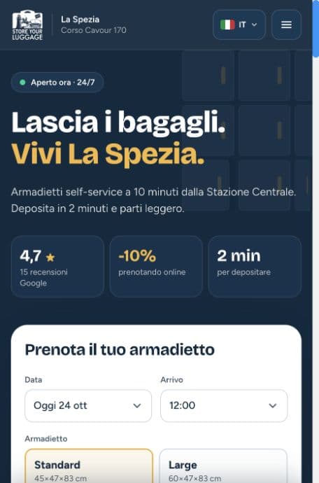 Store Your Luggage La Spezia mobile homepage